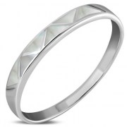 Mother of Pearl Sea Shell Silver Band Ring, r496